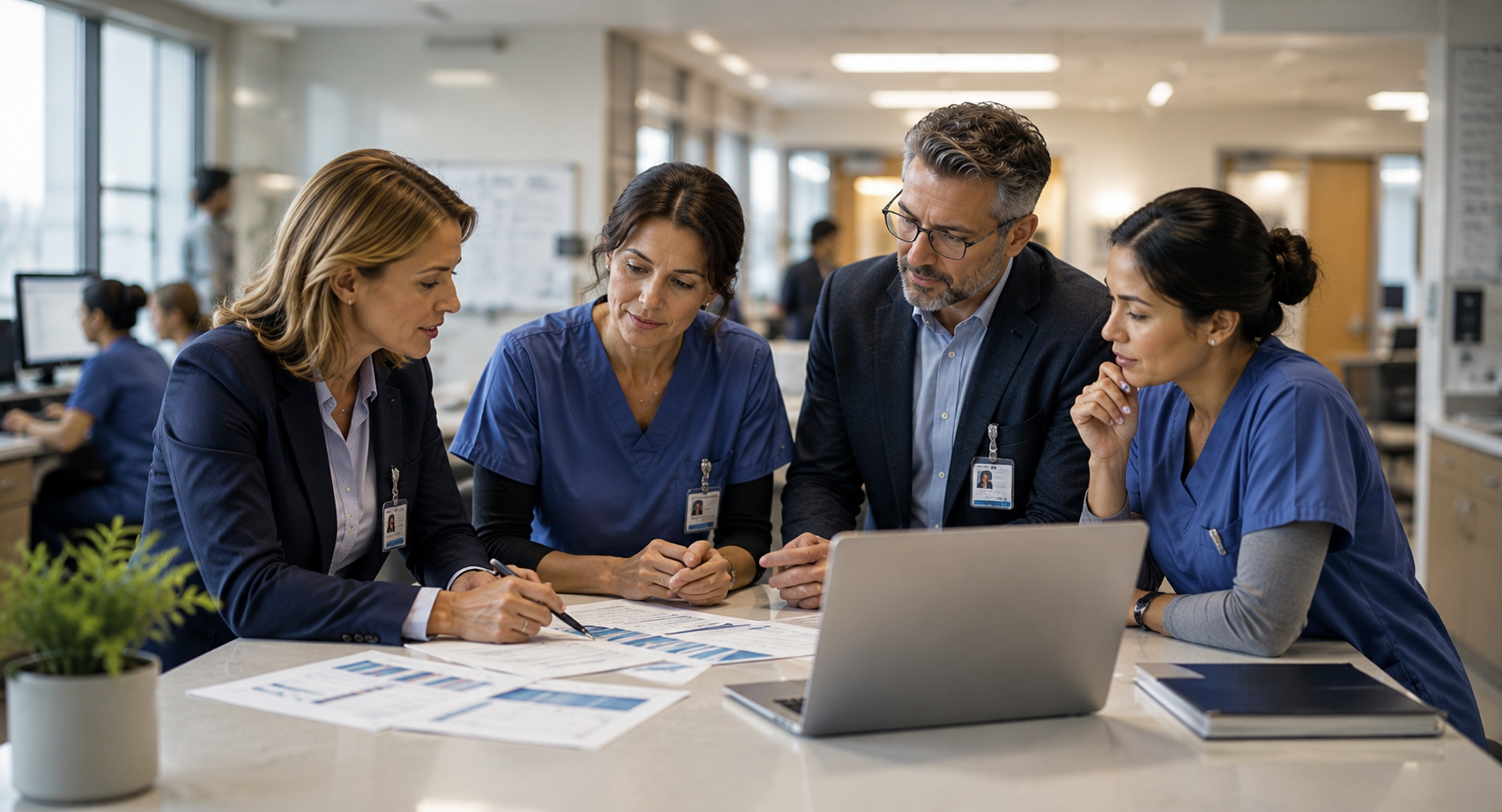 Healthcare leaders reviewing workforce planning information